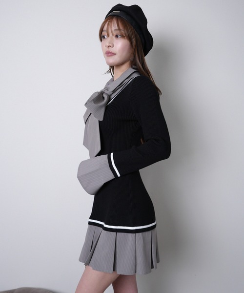 シャツドッキングプリーツワンピース（ワンピース）｜LIPSERVICE