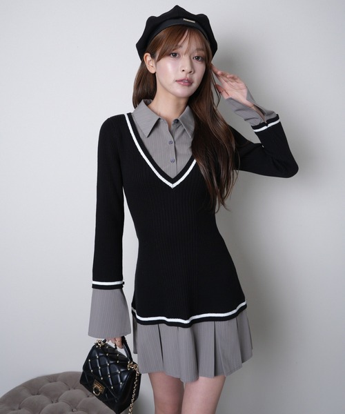 LIP SERVICE シャツドッキングプリーツワンピース LIP SERVICE（リップサービス）｜ シャツドッキングプリーツ