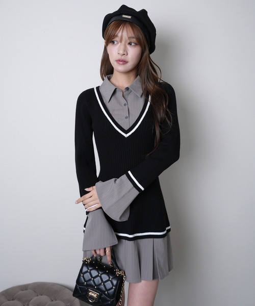 シャツドッキングプリーツワンピース（ワンピース）｜LIPSERVICE