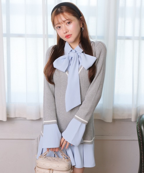 セール】シャツドッキングプリーツワンピース（ワンピース