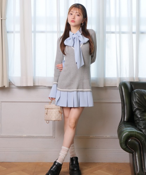 シャツドッキングプリーツワンピース（ワンピース）｜LIPSERVICE