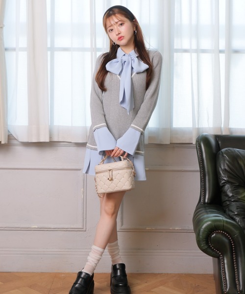 シャツドッキングプリーツワンピース（ワンピース）｜LIPSERVICE