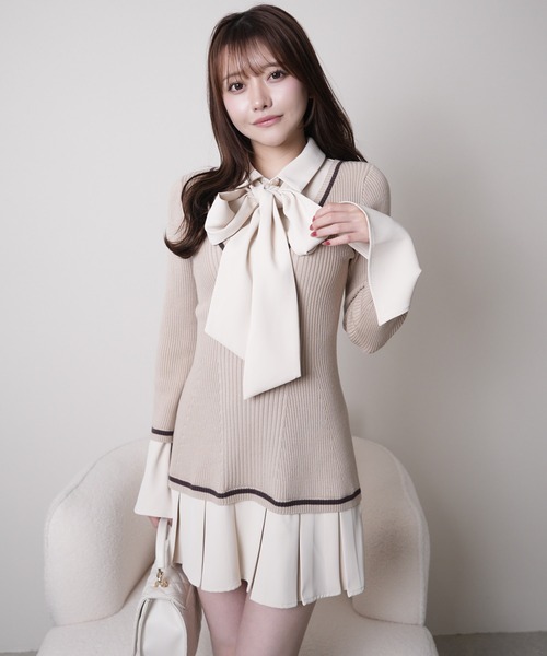 LIP SERVICE シャツドッキングプリーツワンピース シャツドッキングプリーツワンピース（ワンピース）｜LIPSERVICE