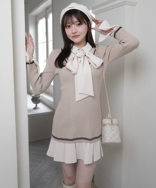 シャツドッキングプリーツワンピース（ワンピース）｜LIPSERVICE