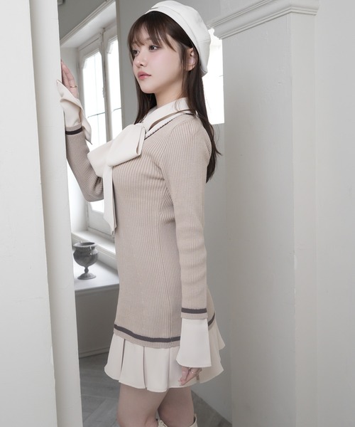 LIPSERVICE(リップサービス)の「シャツドッキングプリーツワンピース(ワンピース・レディース・ベージュ/グレー/ブラック・FREE)」の6枚目の写真