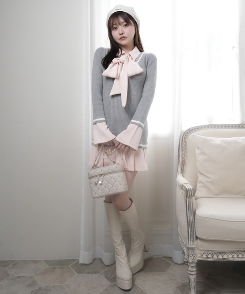 シャツドッキングプリーツワンピース（ワンピース）｜LIPSERVICE