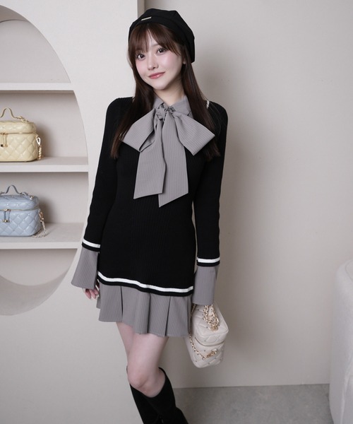 セール】シャツドッキングプリーツワンピース（ワンピース