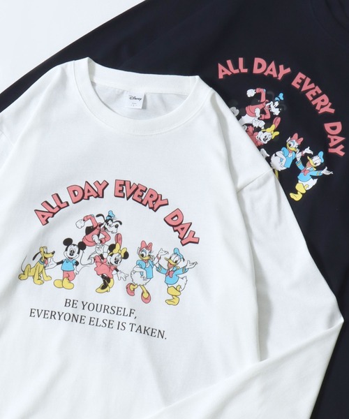Disney（ディズニー）の「Disney/ディズニー ミッキー ドナルド デイジー グーフィー プルート プリントロンT 長袖 ロングスリーブTシャツ レディース メンズ（Tシャツ/カットソー・レディース・ネイビー/サックスブルー/アッシュグレー/オフホワイト・LL/L/M）」の2枚目の写真