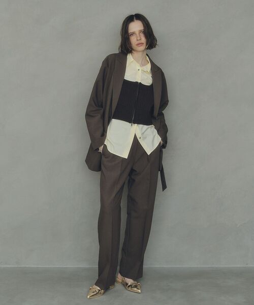 YECCA VECCA（イェッカヴェッカ）の「2wayアシメデザインロングジャケット（テーラードジャケット・レディース・ブラウン/ストライプ・FREE）」の11枚目の写真