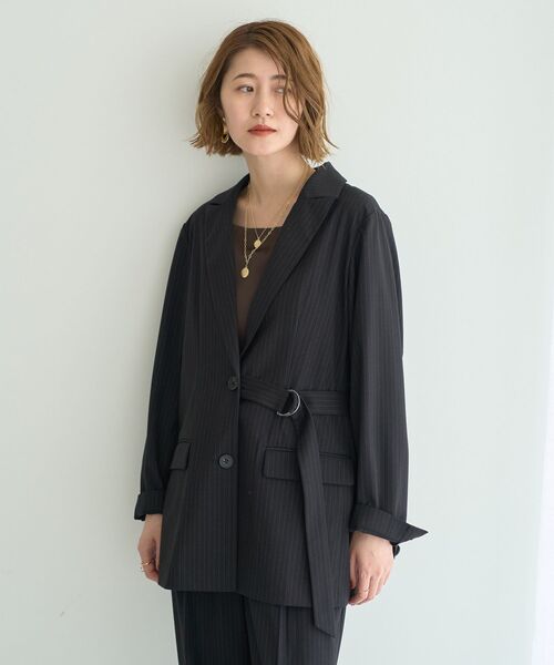 YECCA VECCA（イェッカヴェッカ）の「2wayアシメデザインロングジャケット（テーラードジャケット・レディース・ブラウン/ストライプ・FREE）」の16枚目の写真