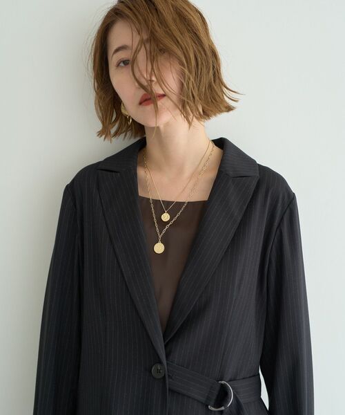 YECCA VECCA（イェッカヴェッカ）の「2wayアシメデザインロングジャケット（テーラードジャケット・レディース・ブラウン/ストライプ・FREE）」の19枚目の写真