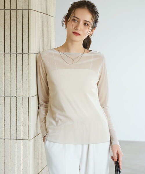 23区(ニジュウサンク)の「【SLOW/一部店舗限定】ブラッシュドチュール メッシュベロア カットソー(Tシャツ/カットソー・レディース・グレー系/黄土色系/ベージュ系・40/38)」の3枚目の写真