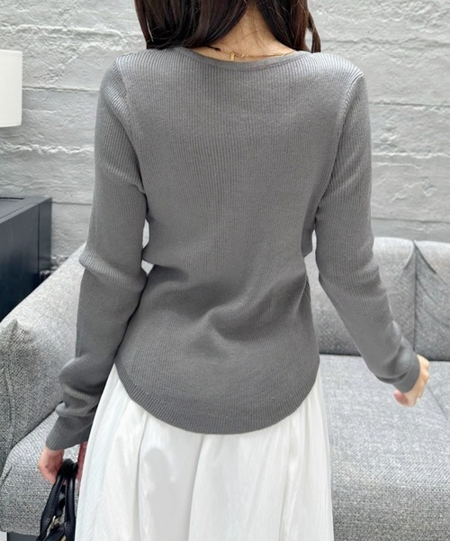 セール】【Eclat one】レイヤード デザイン ヘンリーネック ニット（T