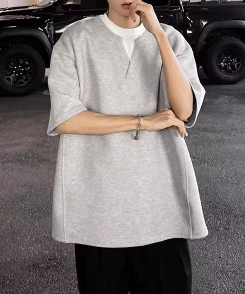 AsaAura(アサオーラ)の「半袖Tシャツ メンズ 重ね着風カットソー(Tシャツ/カットソー・メンズ・グレー/ブラック・FREE)」の7枚目の写真