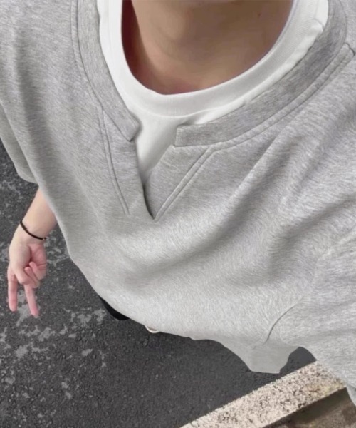 AsaAura(アサオーラ)の「半袖Tシャツ メンズ 重ね着風カットソー(Tシャツ/カットソー・メンズ・グレー/ブラック・FREE)」の8枚目の写真