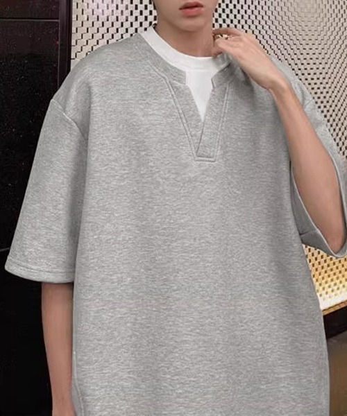 AsaAura(アサオーラ)の「半袖Tシャツ メンズ 重ね着風カットソー(Tシャツ/カットソー・メンズ・グレー/ブラック・FREE)」の9枚目の写真