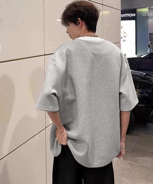 AsaAura(アサオーラ)の「半袖Tシャツ メンズ 重ね着風カットソー(Tシャツ/カットソー・メンズ・グレー/ブラック・FREE)」の10枚目の写真