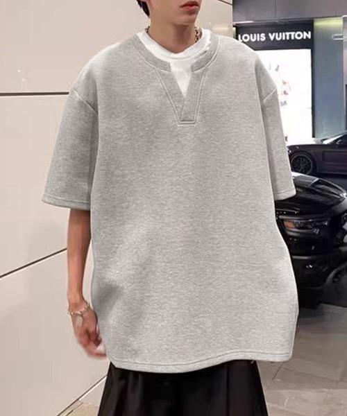 AsaAura(アサオーラ)の「半袖Tシャツ メンズ 重ね着風カットソー(Tシャツ/カットソー・メンズ・グレー/ブラック・FREE)」の15枚目の写真