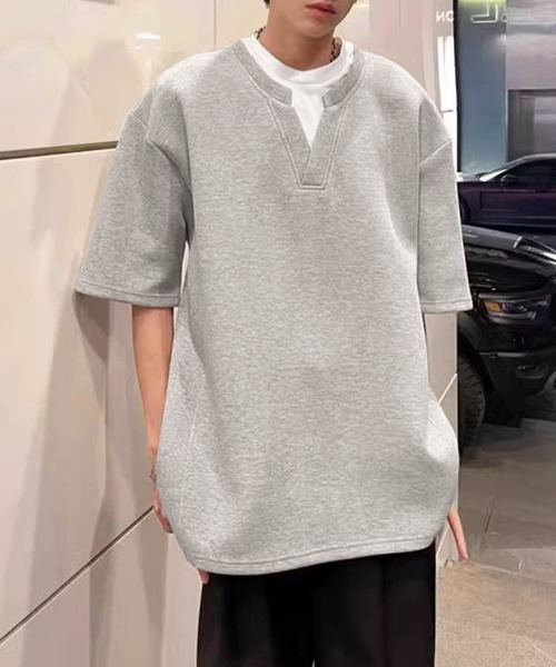 AsaAura(アサオーラ)の「半袖Tシャツ メンズ 重ね着風カットソー(Tシャツ/カットソー・メンズ・グレー/ブラック・FREE)」の16枚目の写真