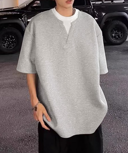 AsaAura(アサオーラ)の「半袖Tシャツ メンズ 重ね着風カットソー(Tシャツ/カットソー・メンズ・グレー/ブラック・FREE)」の17枚目の写真