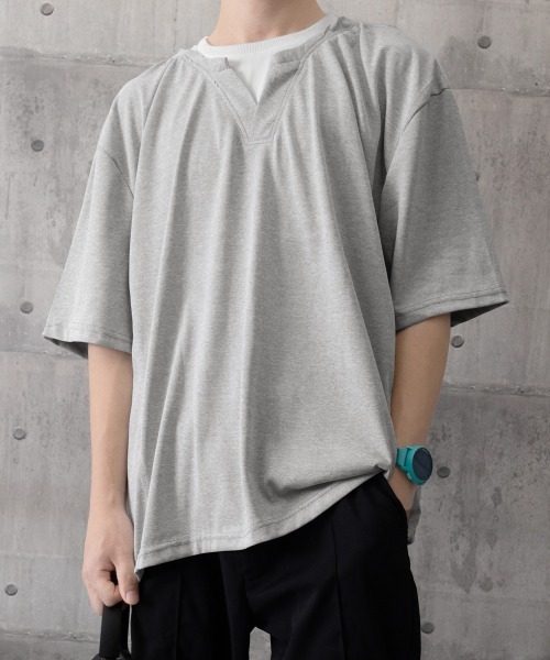 AsaAura(アサオーラ)の「半袖Tシャツ メンズ 重ね着風カットソー(Tシャツ/カットソー・メンズ・グレー/ブラック・FREE)」の18枚目の写真