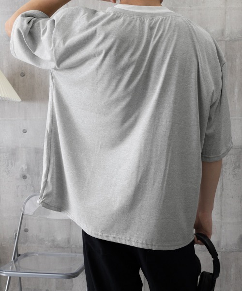 AsaAura(アサオーラ)の「半袖Tシャツ メンズ 重ね着風カットソー(Tシャツ/カットソー・メンズ・グレー/ブラック・FREE)」の21枚目の写真