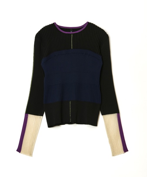 AULA AILA(アウラアイラ)の「ベアトップレイヤードニット(ニット/セーター・レディース・オフホワイト/ブラック/ラベンダー/イエロー・0)」の12枚目の写真