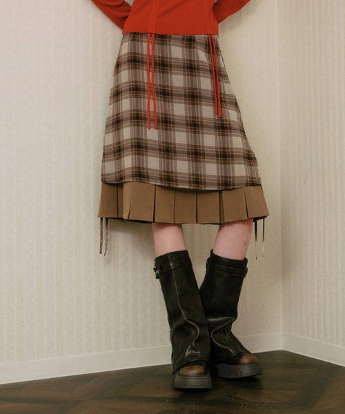 3.3 Field Trip (3.3フィールドトリップ)の「3.3 Field Trip/レイヤードプリーツミディスカート(スカート・レディース・グレー/ブラウン・SMALL/MEDIUM)」の3枚目の写真