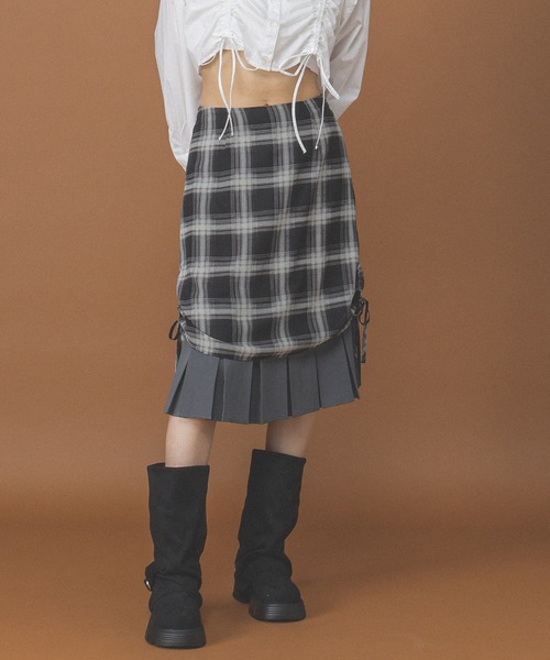 3.3 Field Trip (3.3フィールドトリップ)の「3.3 Field Trip/レイヤードプリーツミディスカート(スカート・レディース・グレー/ブラウン・SMALL/MEDIUM)」の7枚目の写真