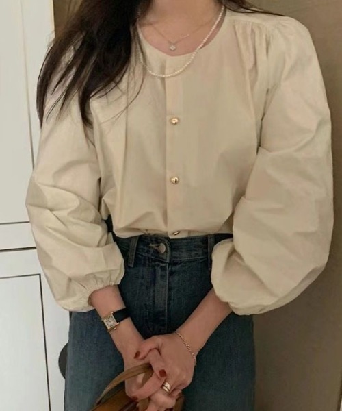 cammie(キャミー)の「ハートボタンボリュームスリーブブラウス(シャツ/ブラウス・レディース・サックスブルー/ホワイト・M/L)」の3枚目の写真