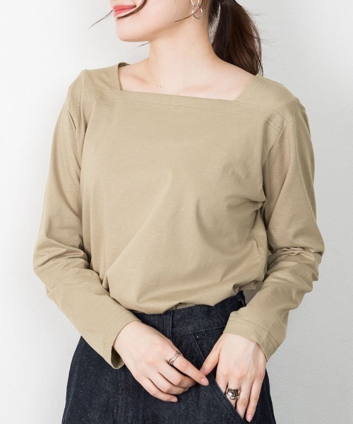 RCD(アールシーディー)の「コットンスクエアネックプルオーバー(Tシャツ/カットソー・レディース・モカ/チャコールグレー/ブラック/グレイッシュベージュ/オフホワイト・M-L/4L~5L/LL~3L)」の5枚目の写真