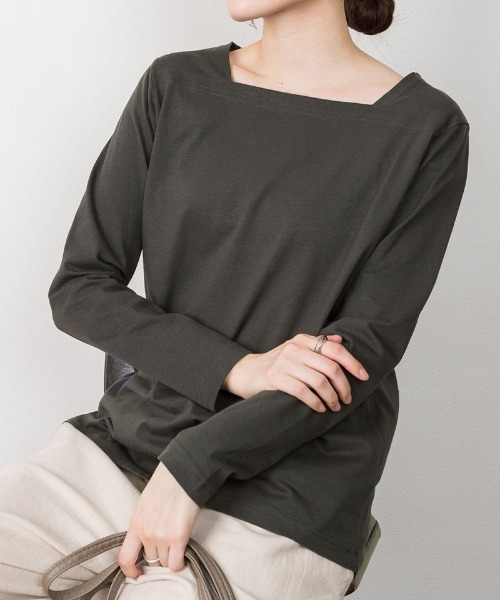 RCD(アールシーディー)の「コットンスクエアネックプルオーバー(Tシャツ/カットソー・レディース・モカ/チャコールグレー/ブラック/グレイッシュベージュ/オフホワイト・M-L/4L~5L/LL~3L)」の3枚目の写真