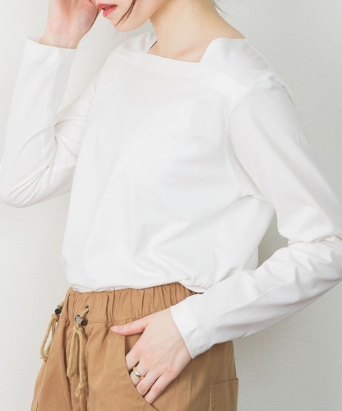 RCD(アールシーディー)の「コットンスクエアネックプルオーバー(Tシャツ/カットソー・レディース・モカ/チャコールグレー/ブラック/グレイッシュベージュ/オフホワイト・M-L/4L~5L/LL~3L)」の22枚目の写真