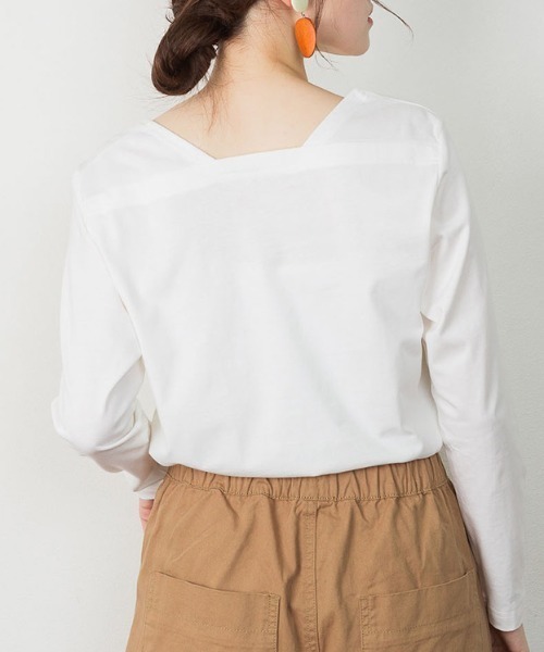 RCD(アールシーディー)の「コットンスクエアネックプルオーバー(Tシャツ/カットソー・レディース・モカ/チャコールグレー/ブラック/グレイッシュベージュ/オフホワイト・M-L/4L~5L/LL~3L)」の6枚目の写真