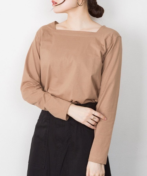 RCD(アールシーディー)の「コットンスクエアネックプルオーバー(Tシャツ/カットソー・レディース・モカ/チャコールグレー/ブラック/グレイッシュベージュ/オフホワイト・M-L/4L~5L/LL~3L)」の18枚目の写真
