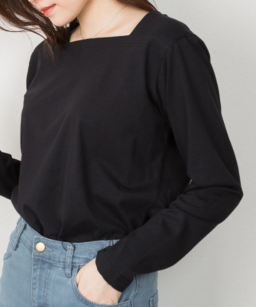 RCD(アールシーディー)の「コットンスクエアネックプルオーバー(Tシャツ/カットソー・レディース・モカ/チャコールグレー/ブラック/グレイッシュベージュ/オフホワイト・M-L/4L~5L/LL~3L)」の10枚目の写真