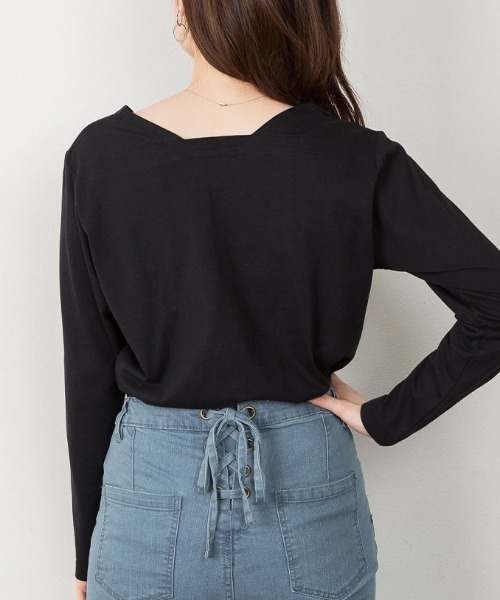RCD(アールシーディー)の「コットンスクエアネックプルオーバー(Tシャツ/カットソー・レディース・モカ/チャコールグレー/ブラック/グレイッシュベージュ/オフホワイト・M-L/4L~5L/LL~3L)」の14枚目の写真