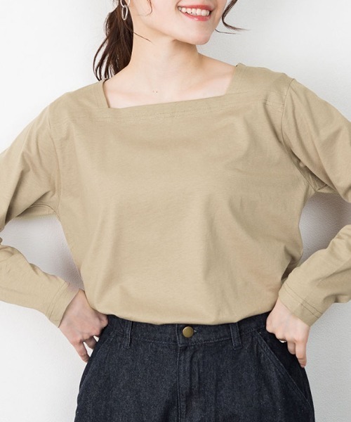 RCD(アールシーディー)の「コットンスクエアネックプルオーバー(Tシャツ/カットソー・レディース・モカ/チャコールグレー/ブラック/グレイッシュベージュ/オフホワイト・M-L/4L~5L/LL~3L)」の11枚目の写真