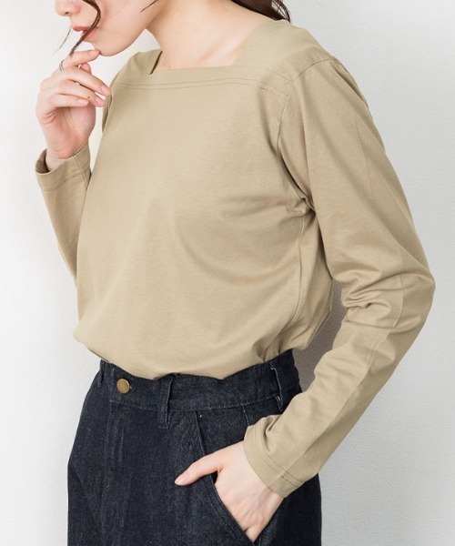 RCD(アールシーディー)の「コットンスクエアネックプルオーバー(Tシャツ/カットソー・レディース・モカ/チャコールグレー/ブラック/グレイッシュベージュ/オフホワイト・M-L/4L~5L/LL~3L)」の15枚目の写真