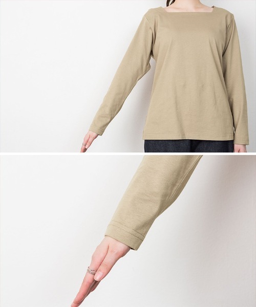 RCD(アールシーディー)の「コットンスクエアネックプルオーバー(Tシャツ/カットソー・レディース・モカ/チャコールグレー/ブラック/グレイッシュベージュ/オフホワイト・M-L/4L~5L/LL~3L)」の9枚目の写真