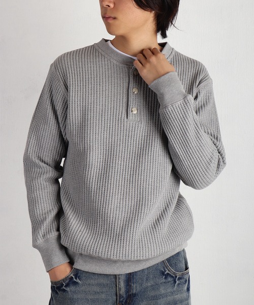 JEMORGAN(ジェーイーモーガン)の「JEMORGAN / ジェーイーモーガン ビッグワッフル ヘンリー ロンT(Tシャツ/カットソー・メンズ・チャコール/ネイビー/ブラウン/ブラック/オフホワイト/杢グレー・M/L/XL)」の3枚目の写真