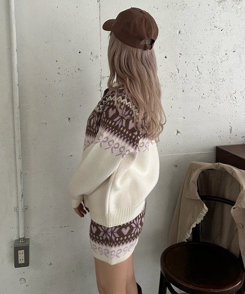 MORE self LOVE(モアセルフラブ)の「ガーリーノルディックニットSETUP(セットアップ・レディース・ホワイト/ブラウン/ピンク/レッド・FREE)」の19枚目の写真