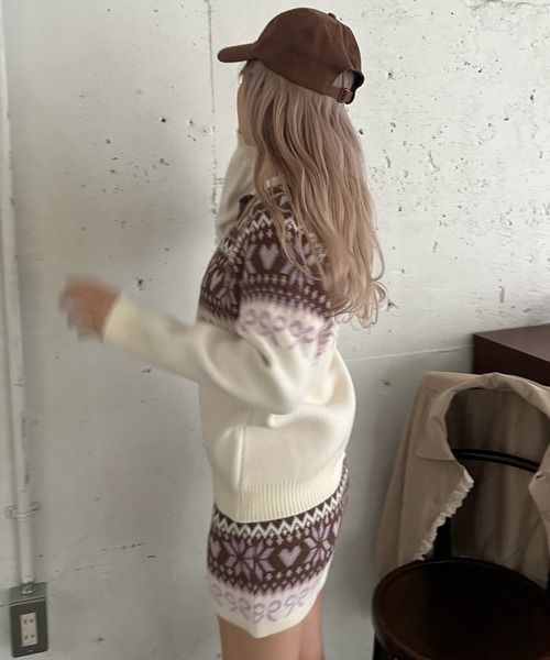 MORE self LOVE(モアセルフラブ)の「ガーリーノルディックニットSETUP(セットアップ・レディース・ホワイト/ブラウン/ピンク/レッド・FREE)」の20枚目の写真