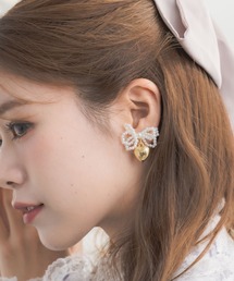 パールリボンハートイヤリング
