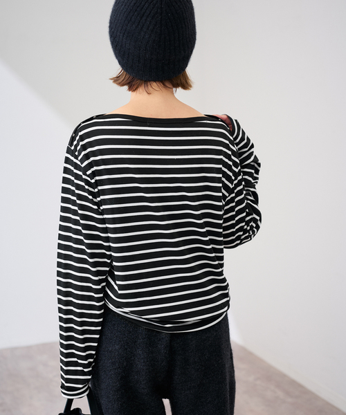 FRAMeWORK（フレームワーク）の「ショルダースナップボーダーTee（Tシャツ/カットソー・レディース・ベージュ/ブラック・FREE）」の10枚目の写真