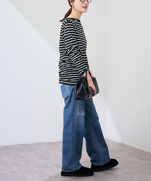 FRAMeWORK（フレームワーク）の「ショルダースナップボーダーTee（Tシャツ/カットソー・レディース・ベージュ/ブラック・FREE）」の21枚目の写真