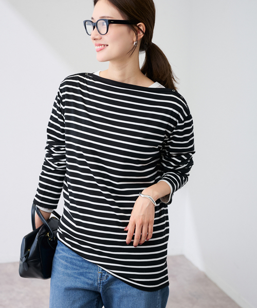 FRAMeWORK（フレームワーク）の「ショルダースナップボーダーTee（Tシャツ/カットソー・レディース・ベージュ/ブラック・FREE）」の22枚目の写真