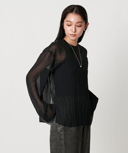 MARW UNITED ARROWS（マルゥ ユナイテッドアローズ）の「＜MARW UNITED ARROWS＞ワッシャー シアー ブラウス（シャツ/ブラウス・レディース・ブラック/ダークブラウン・FREE）」の2枚目の写真