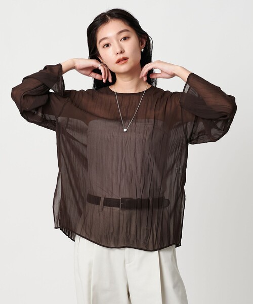 MARW UNITED ARROWS（マルゥ ユナイテッドアローズ）の「＜MARW UNITED ARROWS＞ワッシャー シアー ブラウス（シャツ/ブラウス・レディース・ブラック/ダークブラウン・FREE）」の9枚目の写真