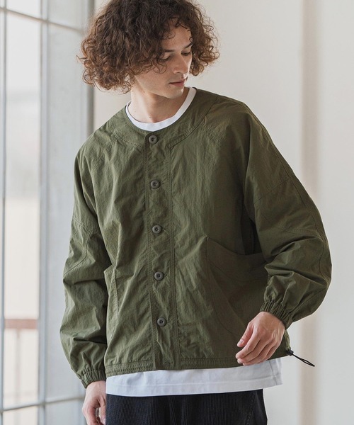 美品 ドゥロワー ノーカラー ダメージ加工 ジャケット カーキ 36 美品 ドゥロワー ノーカラー ダメージ加工 ジャケット カーキ 36